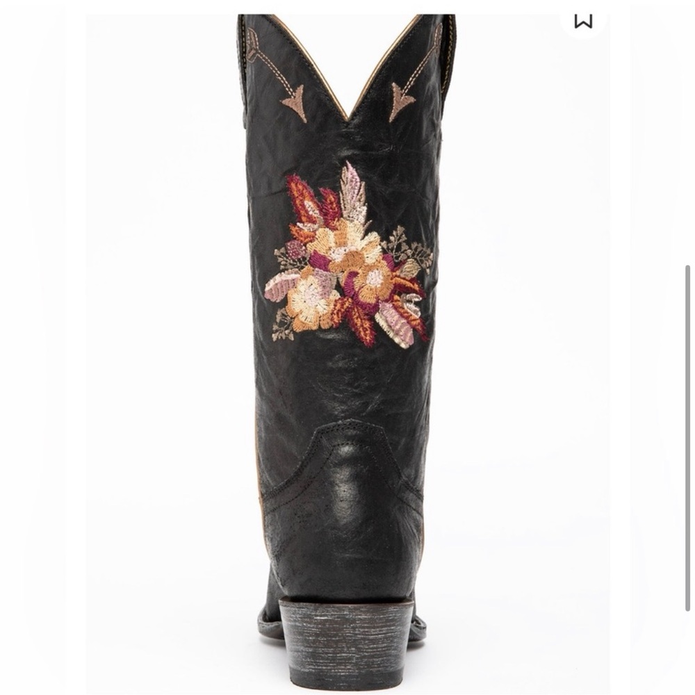 Shyanne Black Heeled Boots with Floral Embroidery - Picture 3 of 11